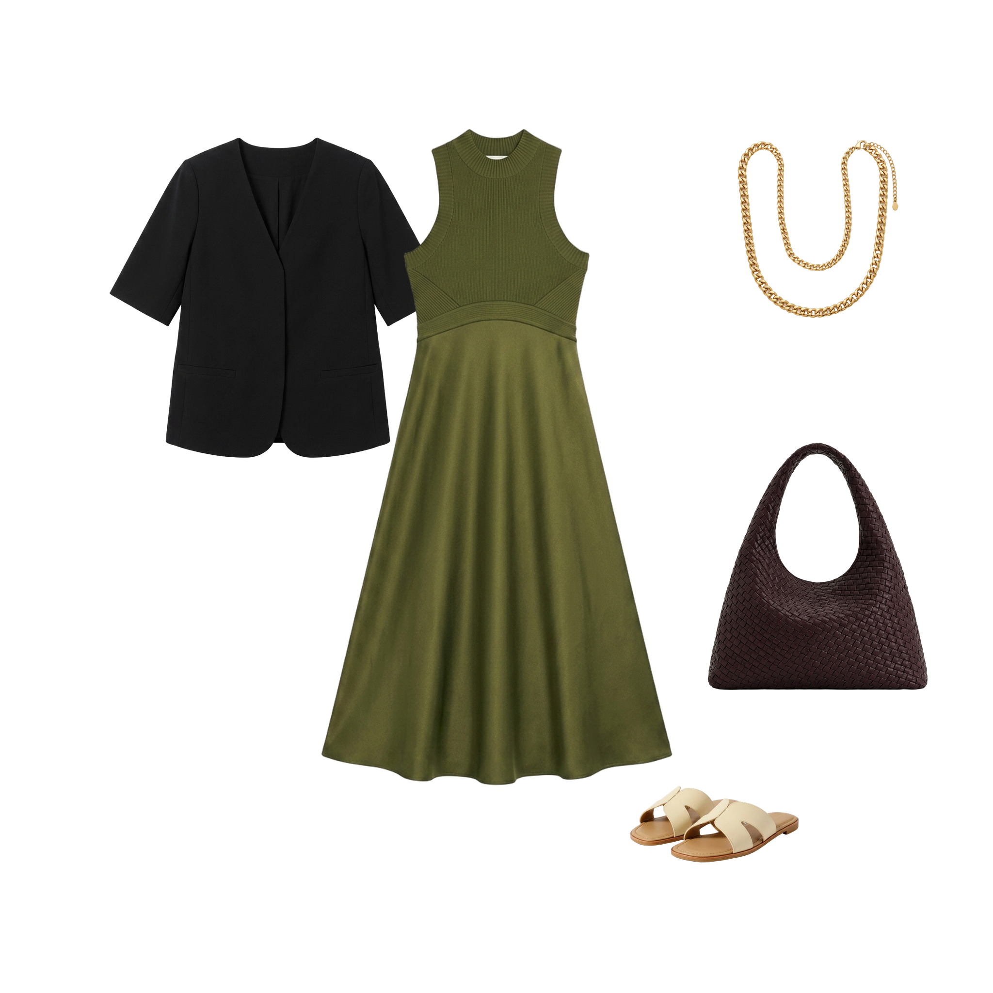 florere hybrid knit satin midi dress FLORERE black Knit And Woven Mix hybrid Midi Dress Florere